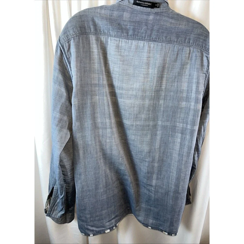 Banana Republic Men’s Camden Fit Reversible Blue Plaid Shirt Size M Casual